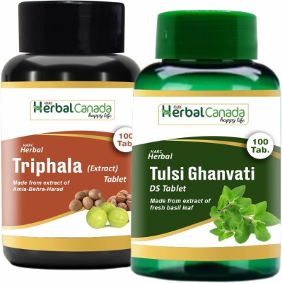 Herbal Canada Triphala (100 Tablets) + Tulsi (100 Tablets) | Healthy Combo Pack(Pack of 2)