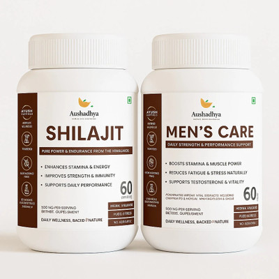AUSHADHYA Shilajit Capsules with Men’s Care Capsules for Strength Vitality and Performance(Pack of 2, 60 Capsules)