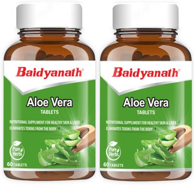 Baidyanath Aloe Vera Tablets | Nutritional Supplement for Healthy Skin and Liver | Eliminates Toxins and Boosts Immune System | For all Wellness and Rejuvenation | 120 TB(Pack of 2, 60 Tablets, 60 Tablets)