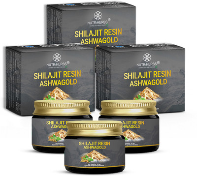 Nutriherbs Shilajit Resin Gold with Ashwagandha (Ashwagold) for Stress Relief & Stamina(Pack of 3, 30 g)