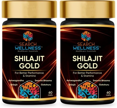 SEARCH WELLNESS Shilajit Gold 60 Capsules Helps in boosting Strength, Stamina For Women & Men(Pack of 2)