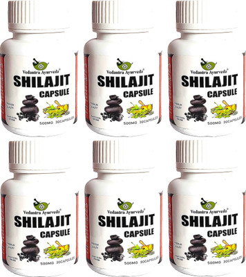 VEDANTRA AYURVEDA Shilajit Capsules With Ashwagandha and Giloy For Strength, Power & Stamina(Pack of 6, 180 Capsules)