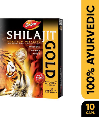 Dabur Shilajit Gold | Premium Vitality | Ayurvedic Supplement for Men | 10 Capsules(10 Capsules)