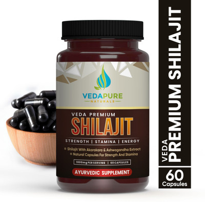 Vedapure Premium Shilajit with Akarkara & Ashwagandha Extract | For Strength & Stamina |(60 Capsules)