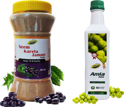Ekjot Neem Karela Jamun Powder (200g) + Amla Juice (500ml) | Combo Pack(500 ml)