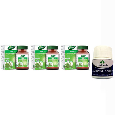 Dabur Tulsi For Cough & Cold (60 + 20) Tab Each With Leaf Ashwagandha 15 Tab(Pack of 4, 180 Tablets)