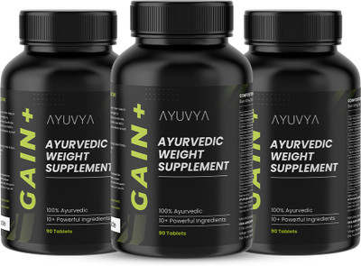 Ayuvya Gain+ Ayurvedic Weight Gainer | Improved Formula for Healthy Weight Gain(Pack of 3, 90 Tablets)