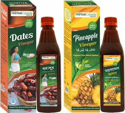 Herbal Canada Dates Vinegar (500ml) + Pineapple Vinegar (500ml) | Sirka | Healthy Combo Pack(Pack of 2)