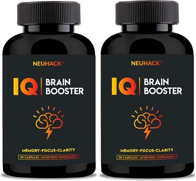 Neuhack IQ Brain Boost Support Supplement for Memory & Focus with Brahmi Bacopa Monnieri, Ashwagandha, Shatavari & Jatamansi - 30 Ayurvedic Capsules | Non GMO Herbal Supplement(Pack of 2, 60 Capsules)