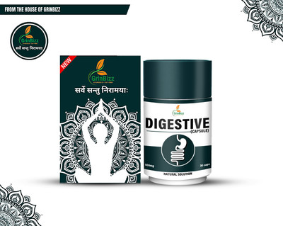 grinbizz Digestive Capsule/Improves Digestion & Regulates Bowel Movement/Relief Acidity(30 Capsules)