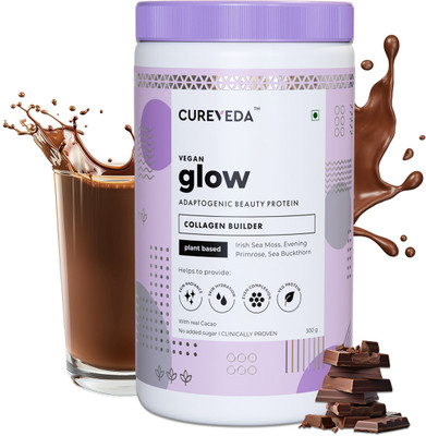 Cureveda Glow Plant Based Collagen Builder (With Vitamin E) for Anti-Aging, Chocolate(300 g)