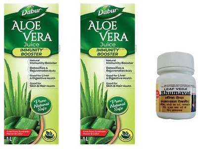 Dabur Aloe Vera Juice For Immunity Booster With Leaf Rhumawat 20 Tab(Pack of 3, 2000 ml)