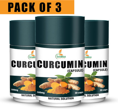 grinbizz Curcumin Capsule| Better Absorption|Prmote Healthy Heart|Improve Metabolism(Pack of 3, 90 Capsules)