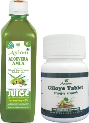 AXIOM Aloevera Amla Juice 1000ml With Giloye Tablets(Pack of 2)