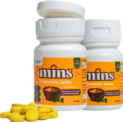 Mins Chewable Curcumin Tablets with Piperine, Cold, Cough, Sugar free, Yellow Bottle(Pack of 2, 60 Tablets)