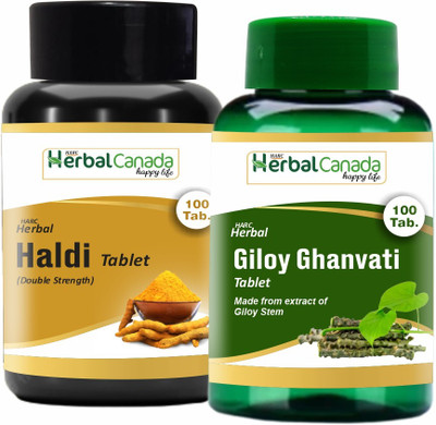 Herbal Canada Haldi (100 Tablets) + Giloy Ghanvati (100 Tablets) | Healthy Combo Pack(Pack of 2, 200 Tablets) Herbal Canada Haldi (100 Tablets) + Giloy Ghanvati (100 Tablets) | Healthy Combo Pack(Pack of 2, 200 Tablets)