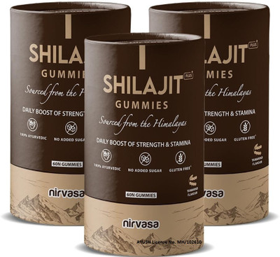 Nirvasa Original Shilajit Plus Gummies To Improve Strength Stamina & Endurance(Pack of 3, 180 Tablets)
