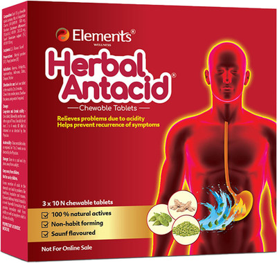 Elements WELLNESS Herbal Antacid 3x10N Chewable Tablets(30 Capsules)