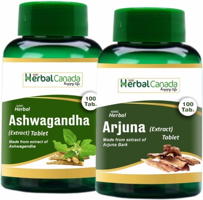 Herbal Canada Ashwagandha (100 Tablets) + Arjuna (100 Tablets) | Healthy Combo Pack