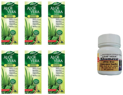 Dabur Aloe Vera Juice For Immunity Booster With Leaf Rhumawat 20 Tab(Pack of 7, 6000 ml)