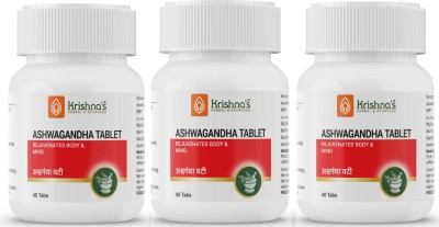 Krishna's Herbal & Ayurveda Premium Quality Ashwagandha Tablets| Immunity Booster | Pure Ayurvedic and Natural | GMP Certified | Pack of 3 | Each Pack Contains 40 Tablets(Pack of 3)