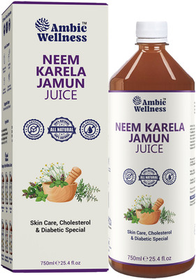 Ambic Wellness Neem Karela Jamun Juice I Ayurvedic Juice Helps Maintain Healthy Sugar Levels I Skin & Diabetes Care I No Added Sugar - 1L(750 ml)