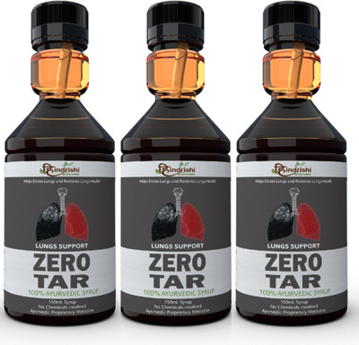 Hindrishi Ayurveda Zerotar Syrup (Set of 3) for Lungs Detox helps in Smokers cough/Pollution, Asthma and Bronchitis(Pack of 3, 150 ml)