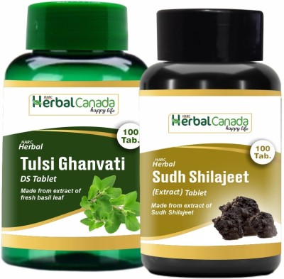 Herbal Canada Tulsi Ghanvati(100 Tablets) + Sudh Shilajit (100 Tablets) | Healthy Combo Pack(Pack of 2)