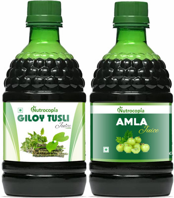 NUTROCOPIA Giloy Tulsi Juice & Amla Juice Maintain Sugar Level Pack of 2(Pack of 2, 800 ml)