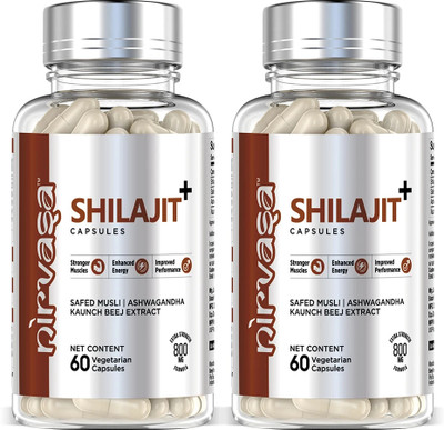 Nirvasa Shilajit with Safed Mulsi For Strength, Power & Stamina(Pack of 2, 120 Capsules)