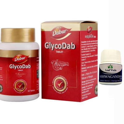 Dabur GlycoDab For Healthy Sugar Levels 60 Tab Each With Leaf Ashwagandha 15 Tab(Pack of 2, 60 Tablets)