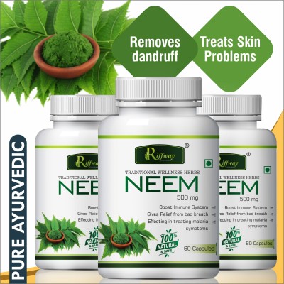 Riffway Neem Organic Pill For Glowing Skin Sliky Hair Purifies Blood Cells(Pack of 3)