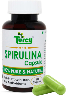 Turcy Spirulina Capsule | Organic 120 Capsule | Herbal Supplement for Daily Wellness(120 Capsules)