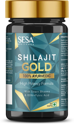 SESA Ayurvedic Himalayan Shilajit Gold Capsules with Ashwagandha, Safed Musli(60 Capsules)