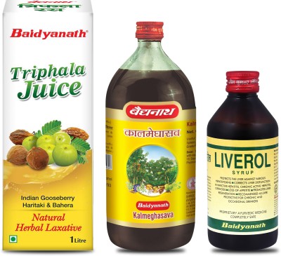 Baidyanath Liver health combo- Triphala Juice 1LTR, Kalmeghasav 450ML, Liverol, 200ML(Pack of 3)