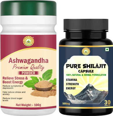 Sarvottam ASHWAGANDHA POWDER & PURE SHILAJIT CAPSULE(COMBO)(Pack of 2, 100 g, 30 Capsules)