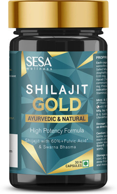 SESA Ayurvedic Himalayan Shilajit Gold Capsules with Ashwagandha, Safed Musli(30 Capsules)