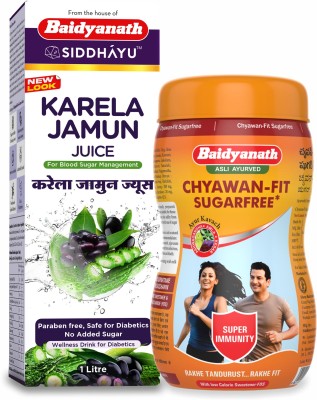 Baidyanath Diabetic Wellness Kit - Chyawan-Fit Sugar free 1 kg + Karela Jamun Juice 1 L(Pack of 2)