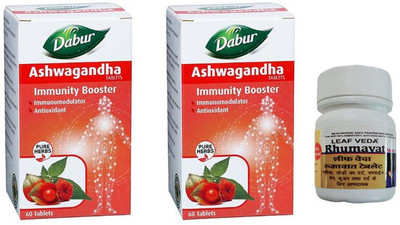 Dabur Ashvagandha Tablets For General Wellness With Leaf Rhumawat 20 Tab(Pack of 3, 120 Tablets)