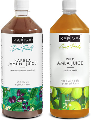 Kapiva Karela Jamun Juice + Amla Juice | Power Combo(Pack of 2, 2 L)