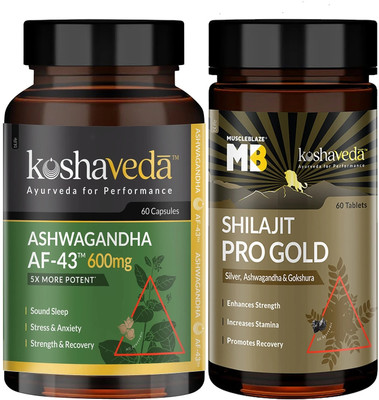 Koshaveda Shilajit Pro Gold with Ashwagandha AF-43(Pack of 2, 120 Tablets)
