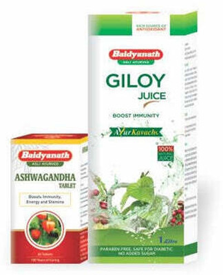 Baidyanath Daily Immunity Booster - Giloy Juice 1 L + Ashwagandha Tablet (60 Tablets)(Pack of 2, 60 Tablets, 1 L)