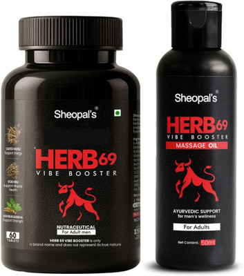 Sheopals HERB 69 Vibe Booster Combo With Ashwagandha, Safed Musli Support for Men stamina(50 ml, 60 Tablets)