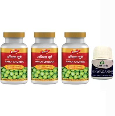 Dabur Amla Churna Immunity Booster with 100 Gm Pow Each With Leaf Ashwagandha 17 Tab(Pack of 4)
