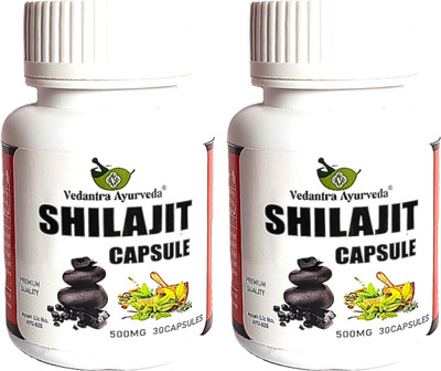 VEDANTRA AYURVEDA Shilajit Capsules With Ashwagandha and Giloy For Strength, Power & Stamina(Pack of 2, 60 Capsules)
