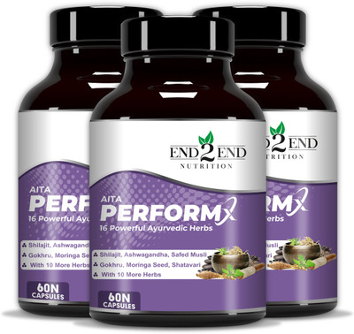 End2End Nutrition PerformX with Pure Shilajit for Strength, Stamina & Vitality | 16 Powerful Herbs(Pack of 3, 180 Capsules)