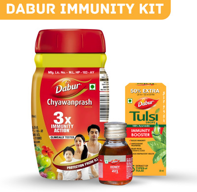 Dabur Chyawanprash, Madhu & Tulshi Drop - 3X Immunity Action(Pack of 3, 450 g, 100 g, 30 g)
