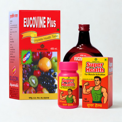 NIROVITA EUCOVINE Plus Tonic + Super Health Capsules for Wellness & Stamina(Pack of 2, 450 ml, 50 Capsules)