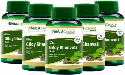 Herbal Canada Giloy Ghanvati Tablets | Helps for Boost Immunity|100 Veg. Tablets(Pack of 5, 500 Tablets)