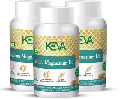 KEVA Calcium Magnesium D3 Tablets for Support Bones & Joint Health(Pack of 3, 180 Capsules)